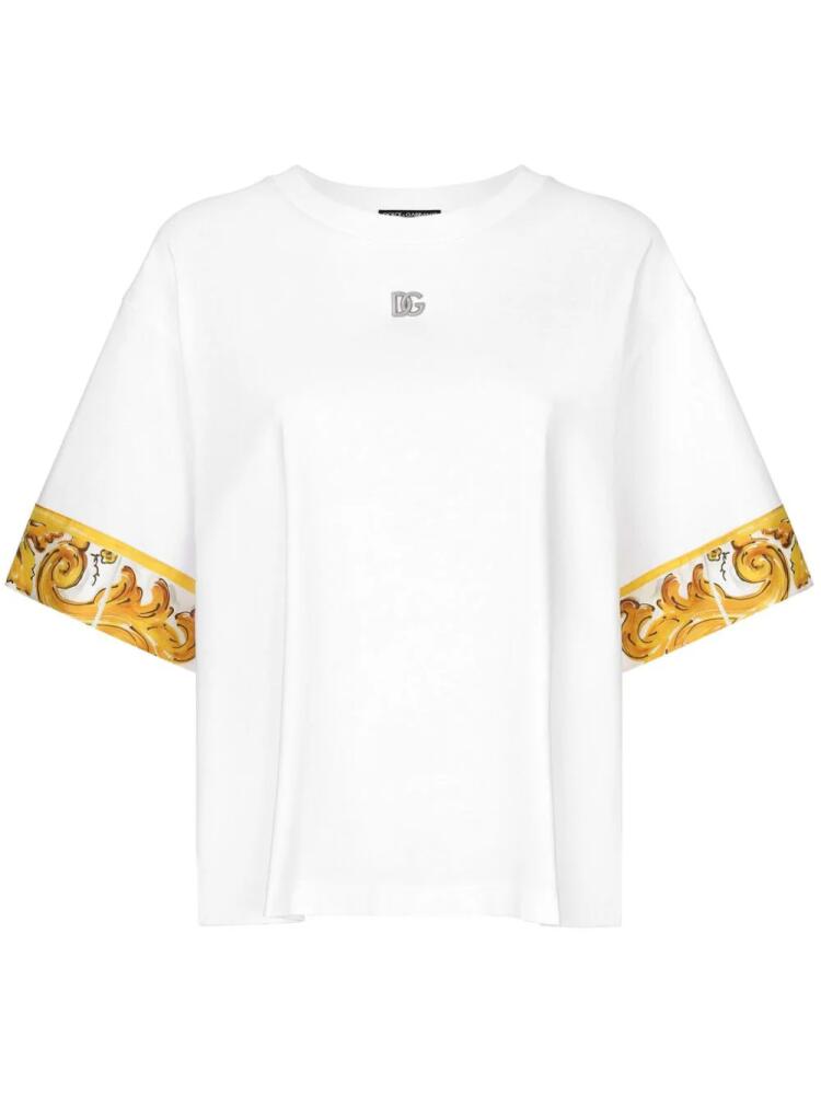 Dolce & Gabbana Majolica-trim cotton T-shirt - White Cover