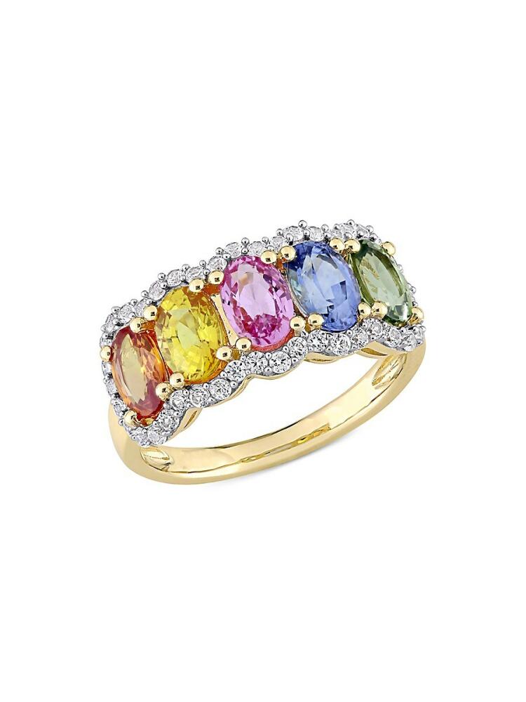 Sonatina Women's 14K Yellow Gold & Multi Color Sapphire Halo Ring Cover