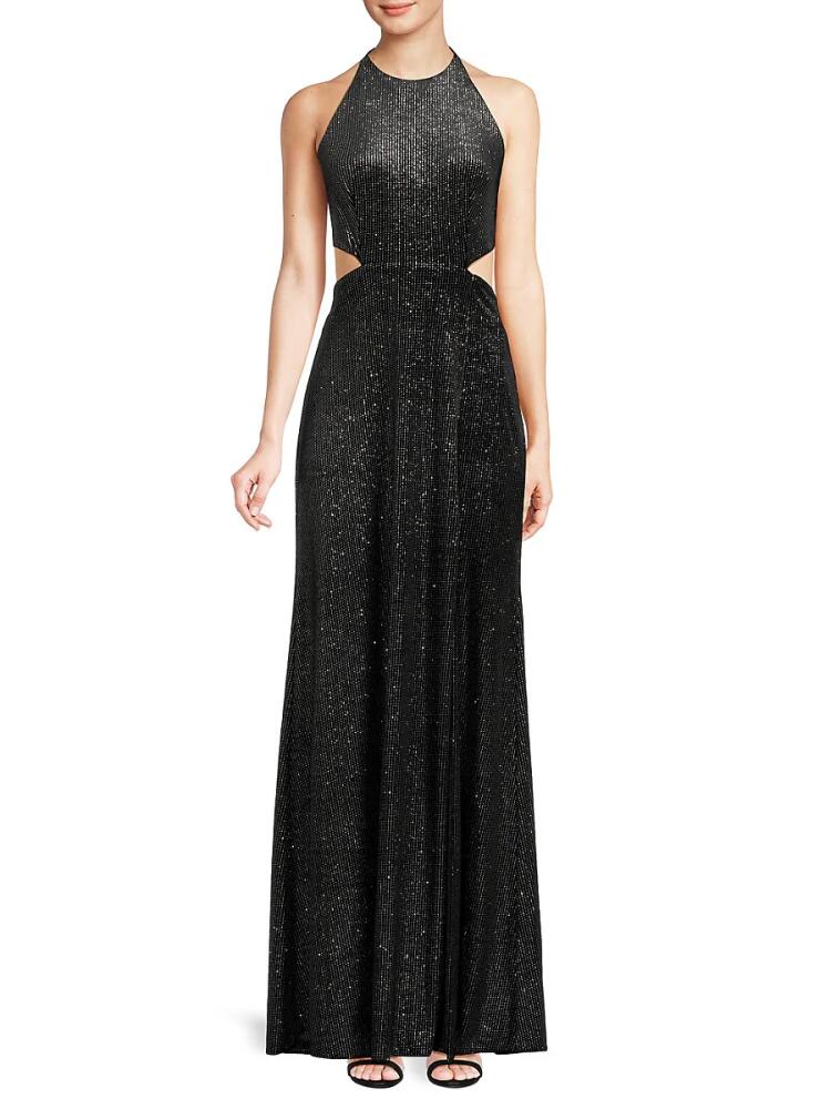 PatBO Women's Strass Embellished Halterneck Velvet Gown - Black Cover