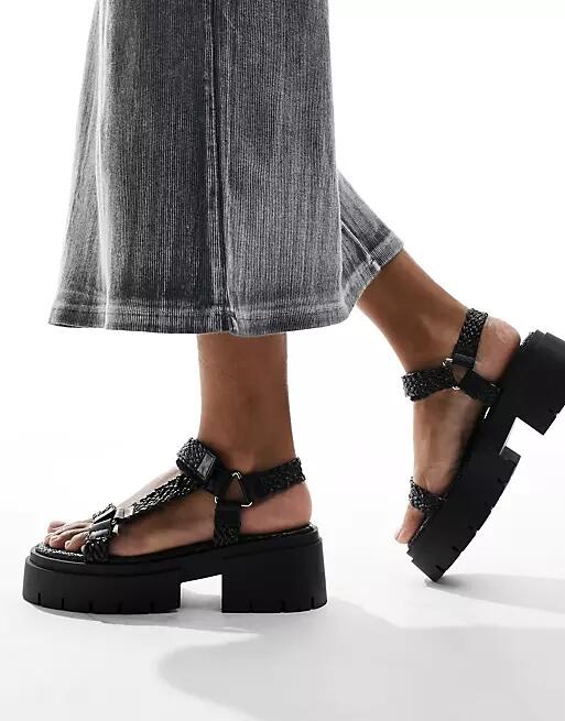 Public Desire Hazard chunky sandals with raffia in black Cover