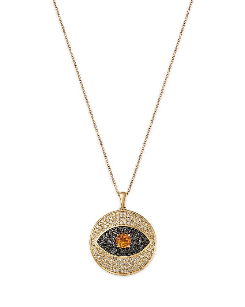 Bloomingdale's Fine Collection Men's Citrine & Diamond Evil Eye Disc Pendant Necklace in 14K Yellow Gold, 18-20 Cover