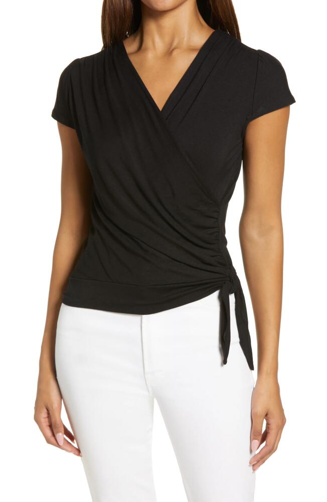 Loveappella Faux Wrap Top in Black Cover