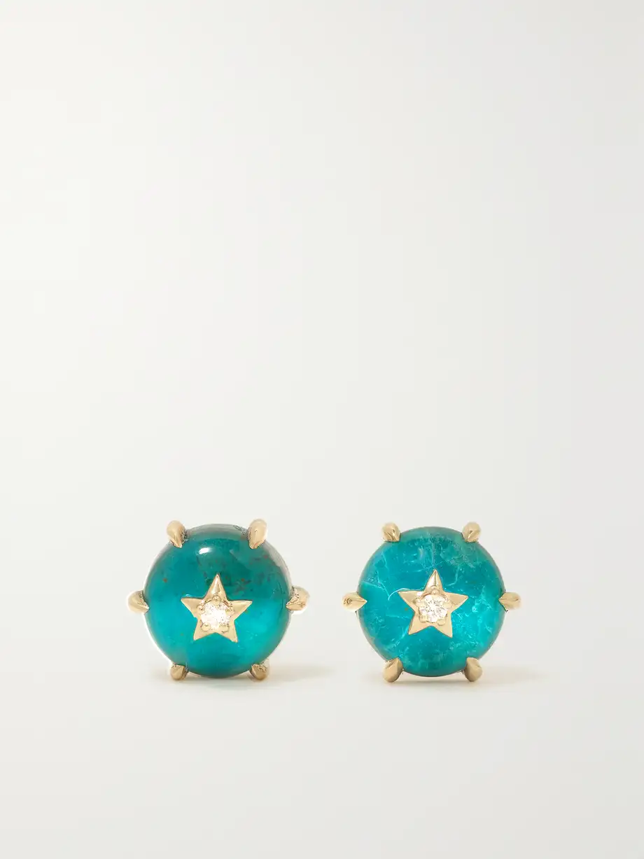 Andrea Fohrman - Mini Cosmo 14-karat Gold, Chrysocolla And Diamond Earrings - One size Cover