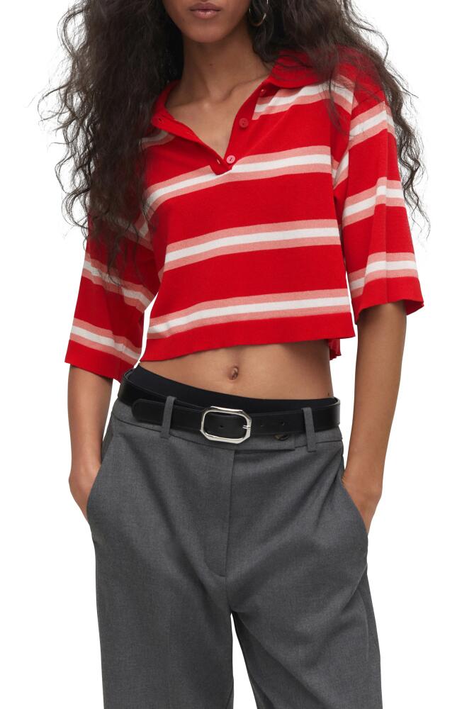 MANGO Stripe Crop Polo Sweater in Red Cover