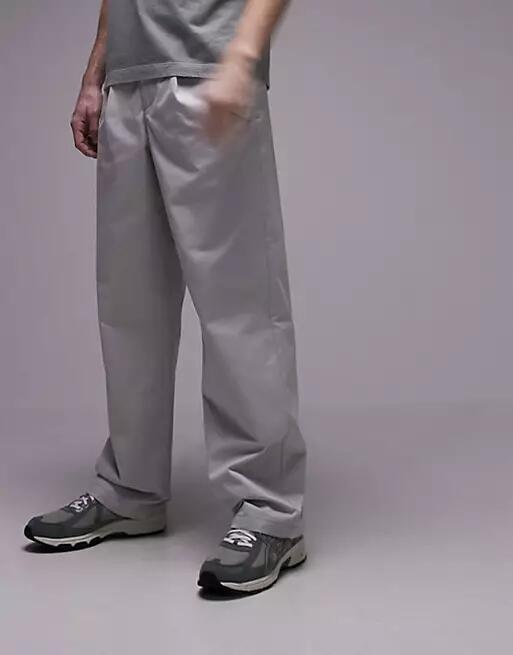 Topman wide leg pants with pleats in gray Cover