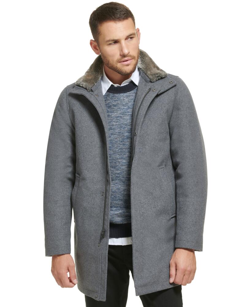 Calvin Klein Men's Urban Walker Coat with Detachable Faux Rabbit Fur at Interior Collar - Charcoal Cover