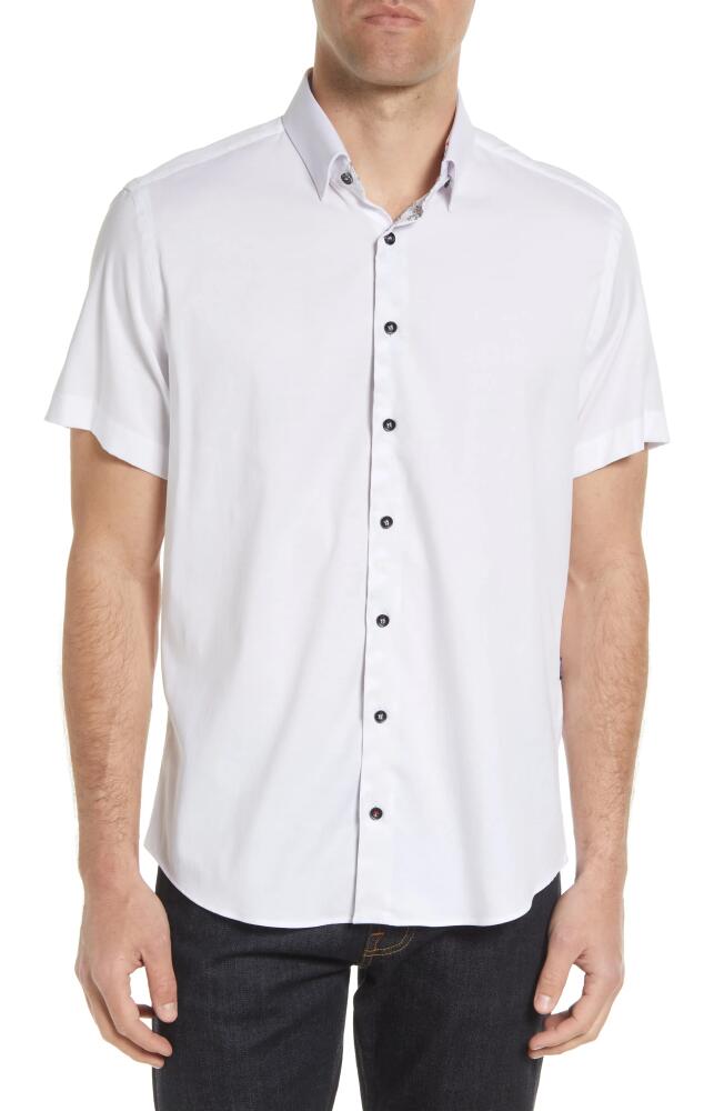 Stone Rose Men's Stretch Short Sleeve Button-Up Shirt in White Cover