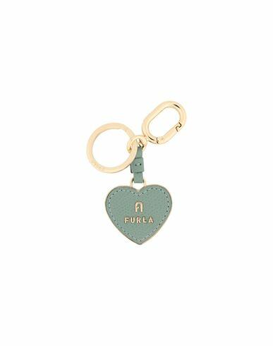 Furla Furla Camelia Keyring Heart Woman Key ring Sage green Metal, Leather Cover