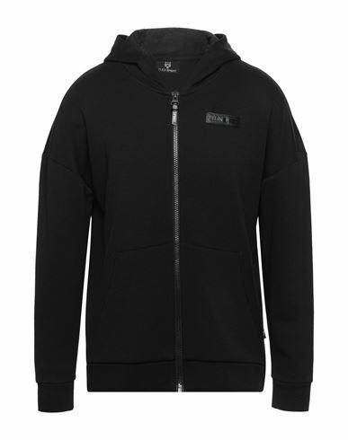 Plein Sport Man Sweatshirt Black Cotton, Polyester Cover