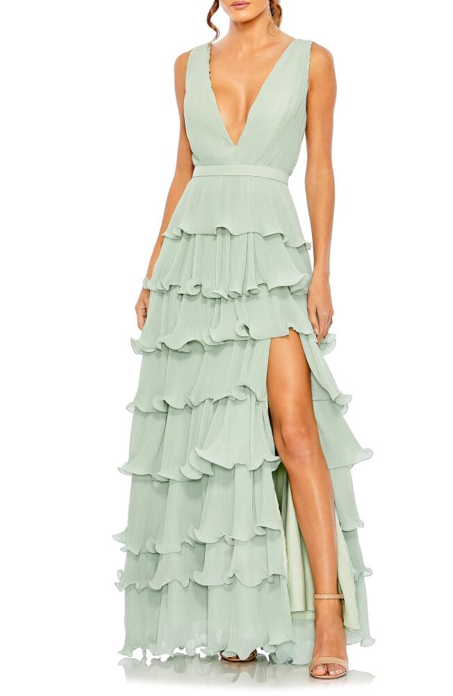 Ieena for Mac Duggal Tiered Ruffle A-Line Gown in Sage Cover