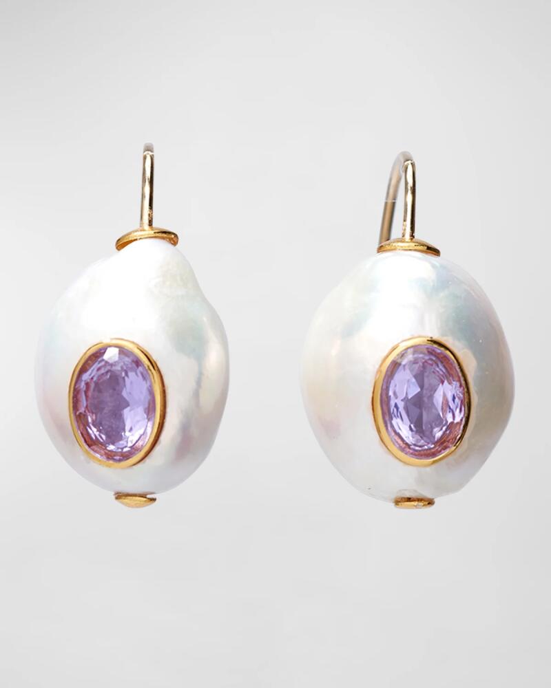 Lizzie Fortunato Pablo 24K Gold Plated Baroque Pearl and Blue Topaz Drop Earrings Cover