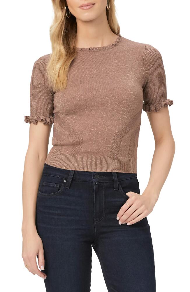 PAIGE Triste Metallic Short Sleeve Sweater in Brown W/Gold Metallic Cover