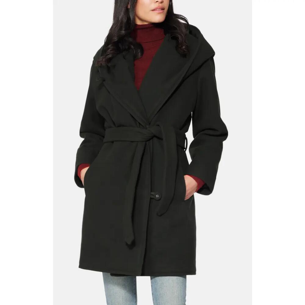 Norwegian Wool Waterproof Hooded Wool Blend Wrap Coat with 750 Fill Power Down Lining in Black Cover