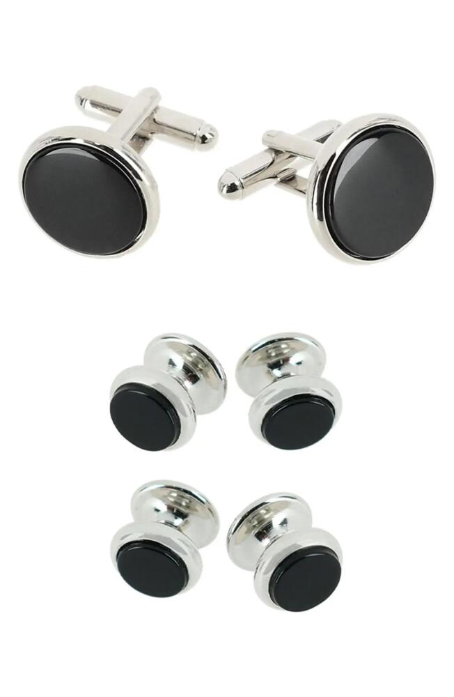 Trafalgar Sutton Onyx Cuff Link & Stud Set in Rhodium And Genuine Onyx Cover