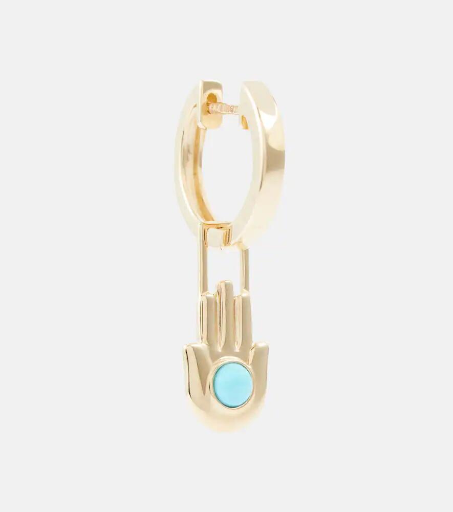 Robinson Pelham Orb Midi 14kt gold single hoop earring and Hamsa Hand Earwish with turquoise Cover