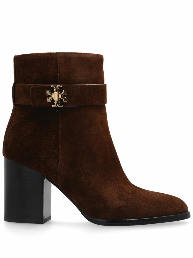 Tory Burch 90mm logo-plaque suede ankle boots - Brown Cover