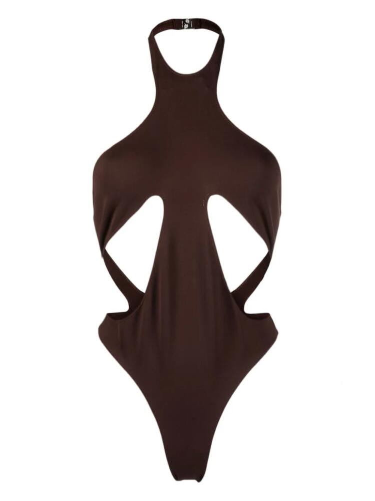 Mugler halterneck cut-out swimsuit - Brown Cover