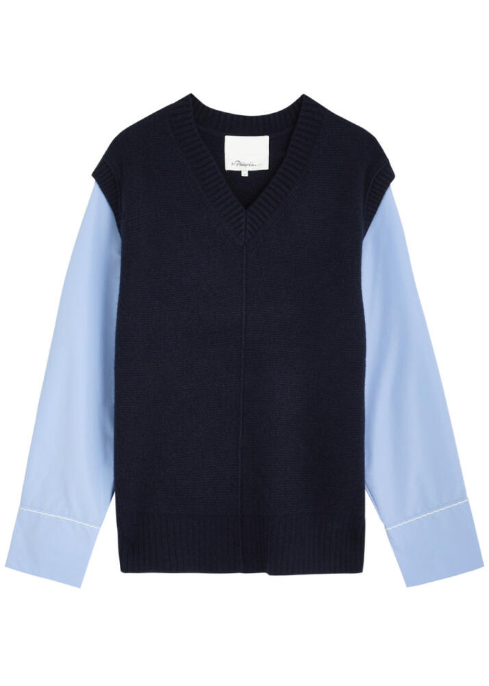 3.1 Phillip Lim Vest-layered Cotton-blend Poplin Shirt - Blue Cover