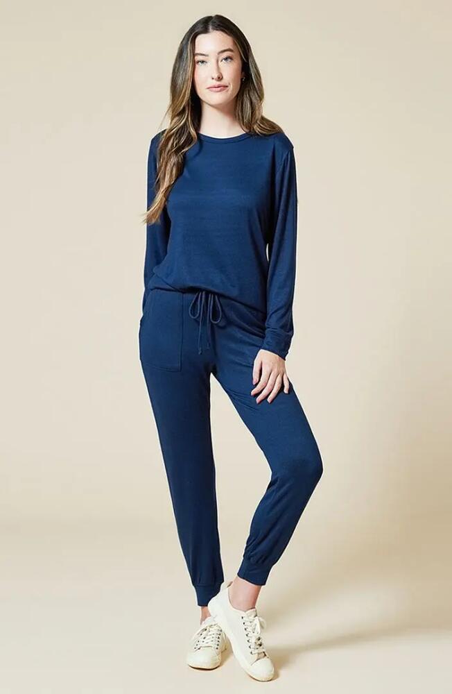 Softies Dream Jersey Long Sleeve Crew Neck Lounge Set with Jogger Pant in Midnight Cover