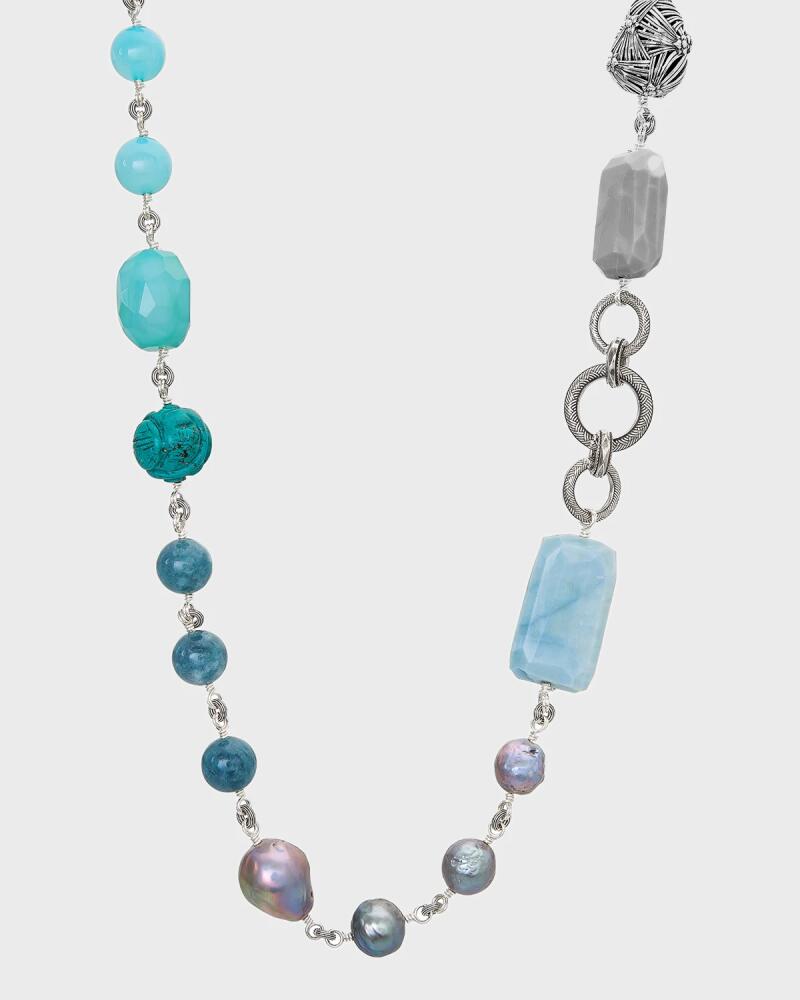 Stephen Dweck Blue Opal, Turquoise, Aquamarine, Chalcedony and Pearl Necklace Cover