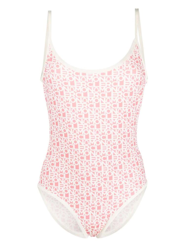 Moncler logo-print scoop-back swimsuit - Pink Cover