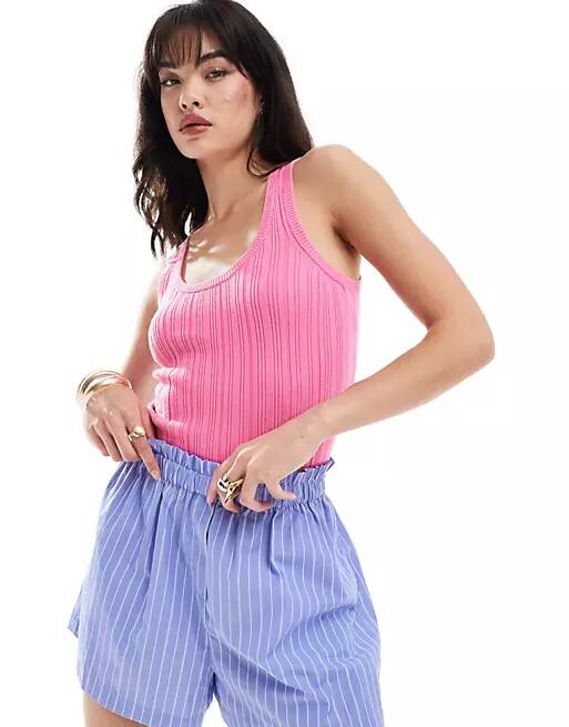 Vero Moda knit racer tank top in bright pink Cover