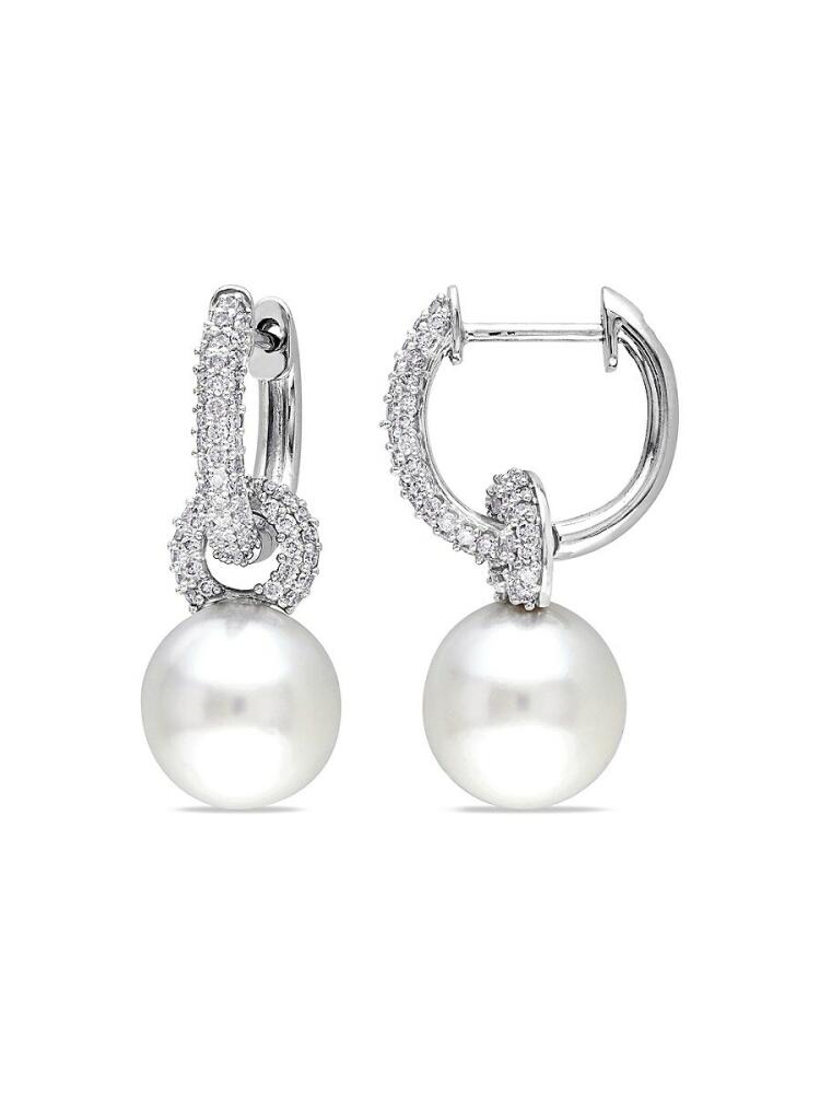 Sonatina Women's 14K White Gold, 9-9.5 Cultured Pearl & Diamond Hoop Earrings Cover