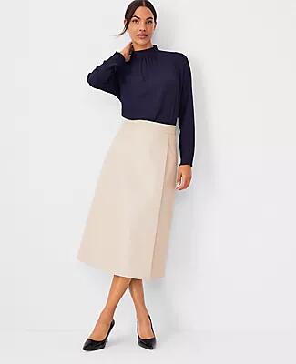 Ann Taylor Petite Pebbled Faux Leather Wrap Midi Skirt Cover