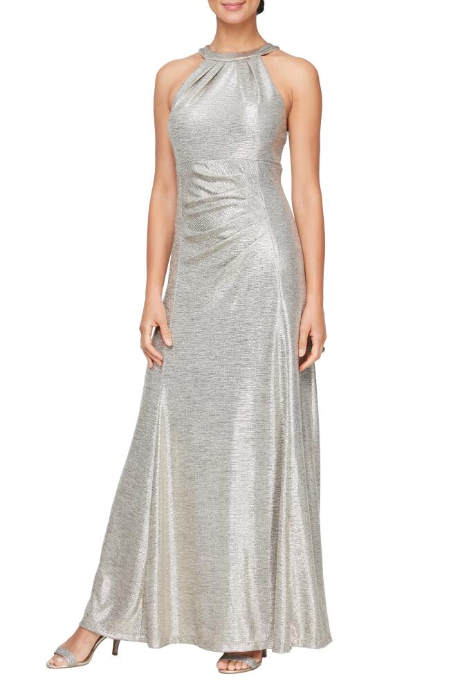 Alex Evenings Metallic Sleeveless Gown in Champagne Cover