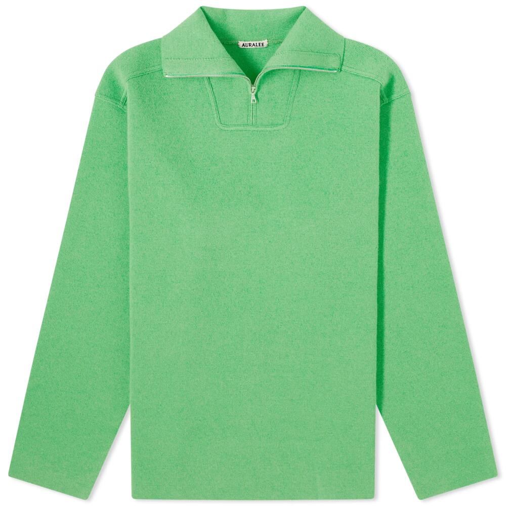 Auralee Men's Heavy Milano Quarter Zip in Green Cover