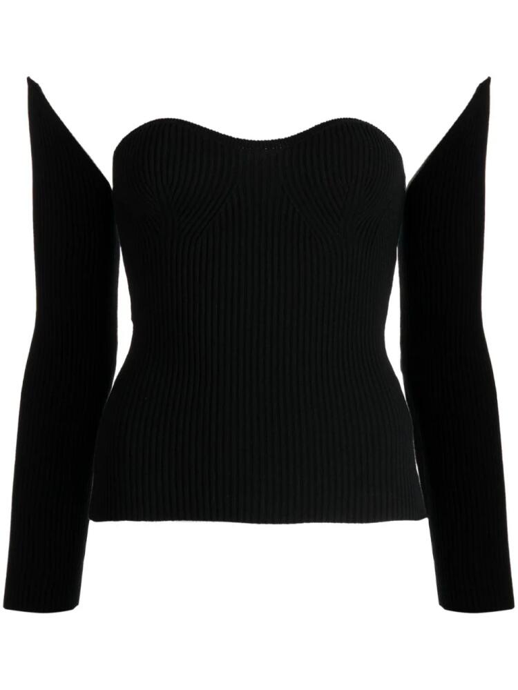 Rokh detachable-sleeve ribbed-knit top - Black Cover