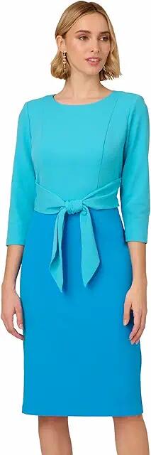 Adrianna Papell Colorblock Tie Front Dress (Cerulean/Azure) Women's Dress Cover