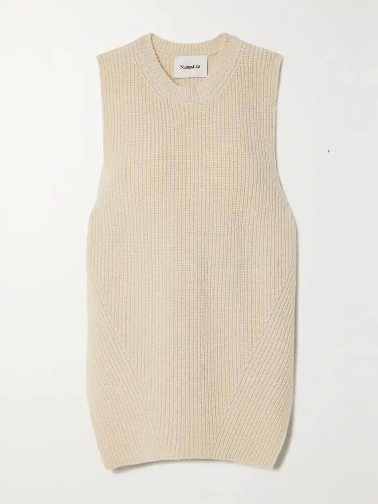 NANUSHKA - Leela Ribbed Merino Wool And Cashmere-blend Tank - Neutrals Cover