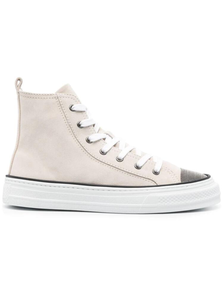 Brunello Cucinelli Monili-embellished high-top sneakers - Neutrals Cover