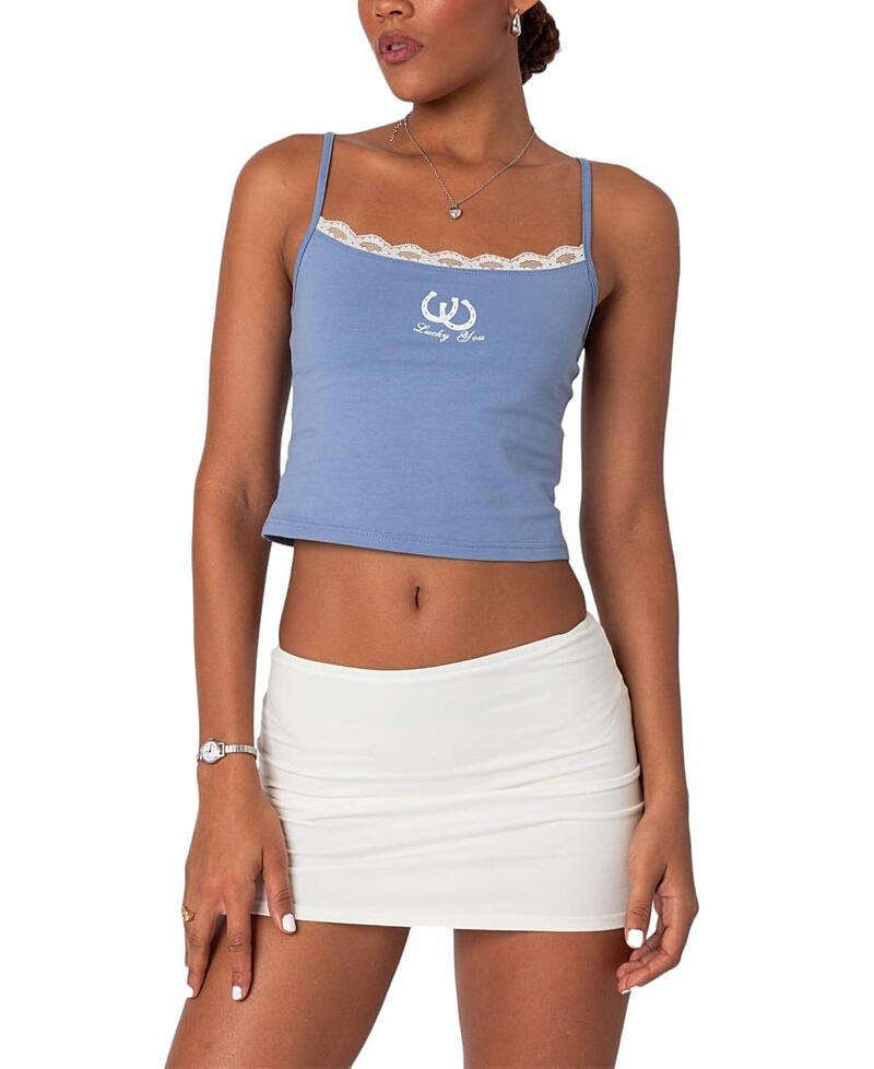 Edikted Lucky Girl Lace Trim Tank Top Cover