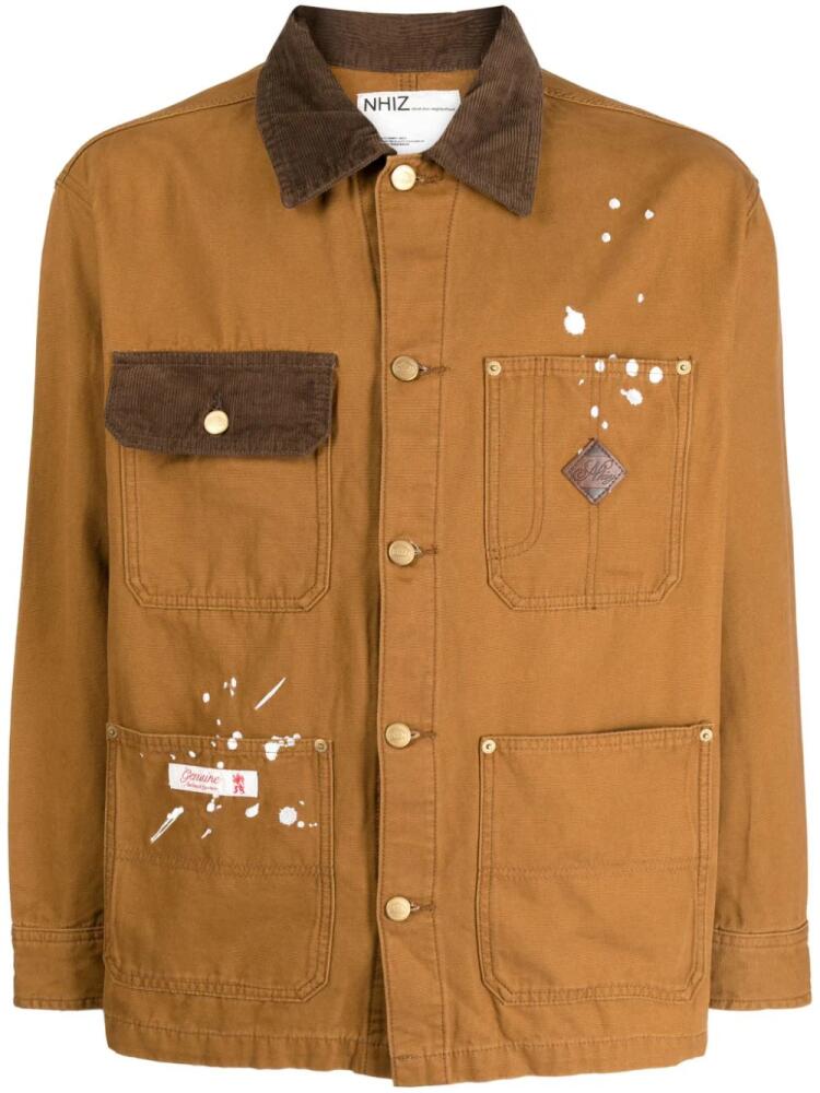 izzue logo-embroidered cotton shirt jacket - Brown Cover