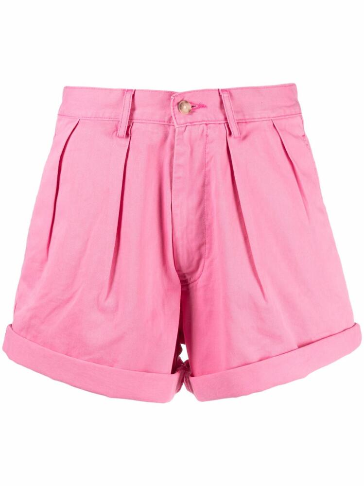 Denimist pleated cotton mini shorts - Pink Cover