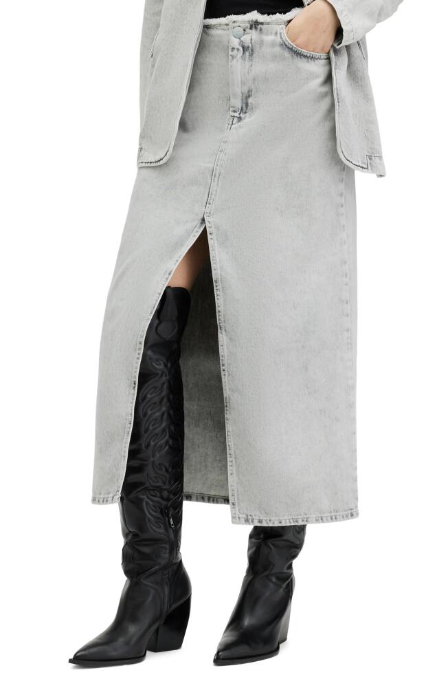 AllSaints Honor Denim Maxi Skirt in Snow Grey Cover