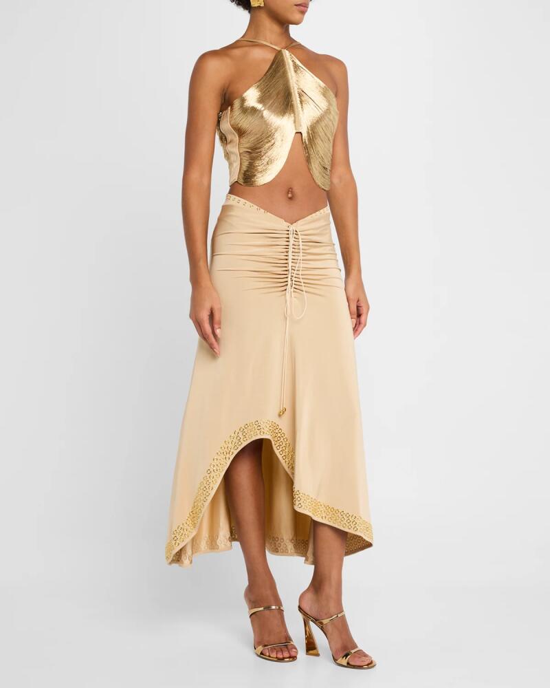 Rabanne Embellished Ruched Midi Skirt Cover