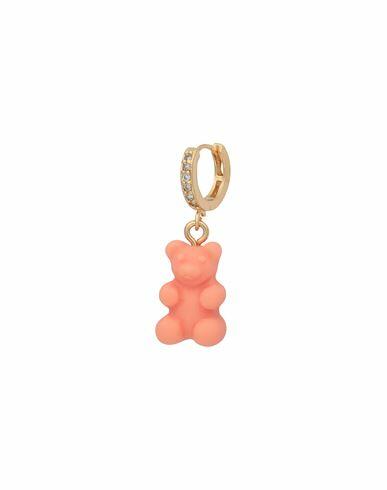 Crystal Haze Woman Single Earring Salmon pink Brass, 750/1000 gold plated, Resin, Cubic zirconia Cover