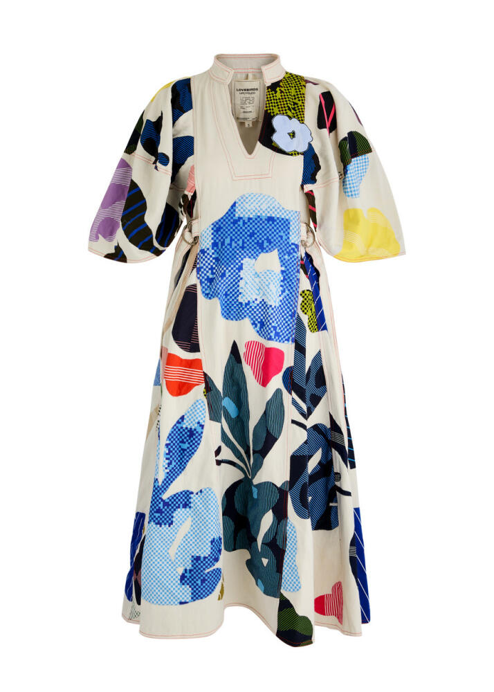 Lovebirds Printed and Appliquéd Cotton Twill Midi Dress - Multicoloured Cover