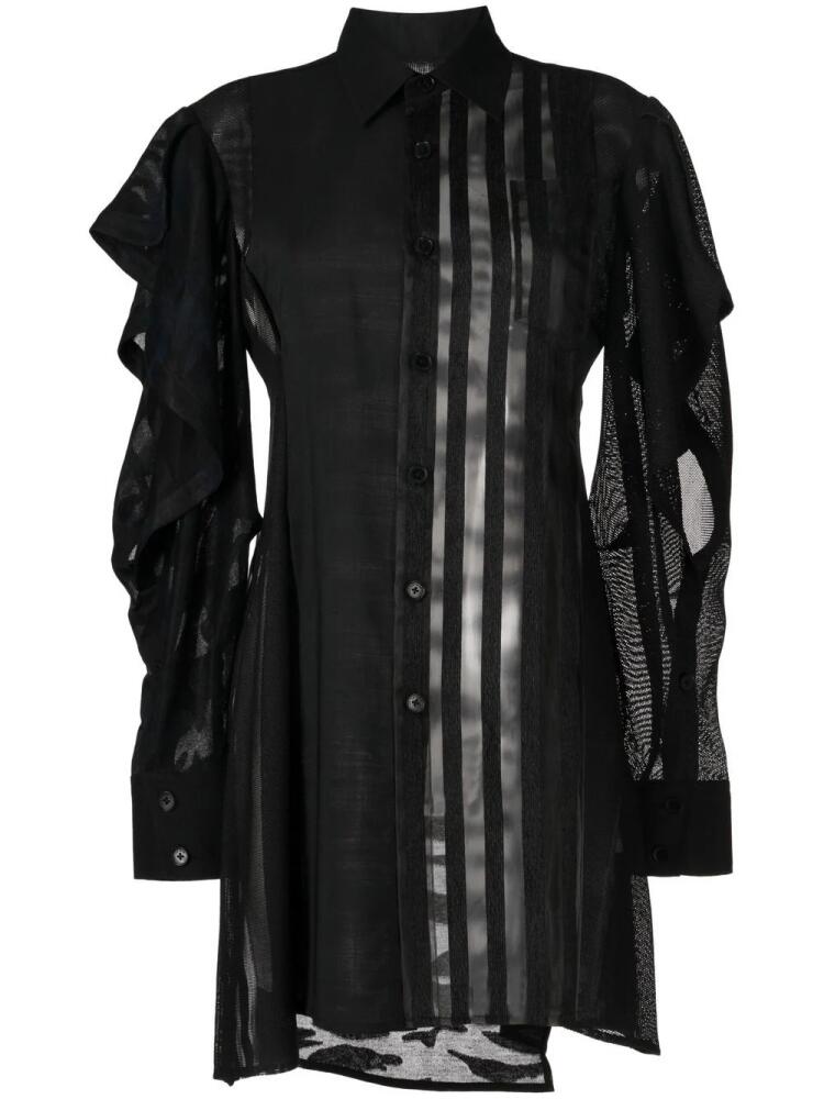 Feng Chen Wang patchwork mesh shirt dress - Black Cover