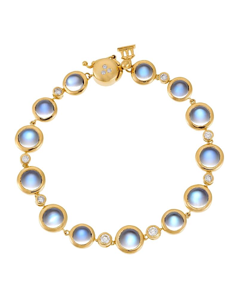 Temple St. Clair 18K Yellow Gold Single Round Bracelet with Royal Blue Moonstone and Diamond Cover