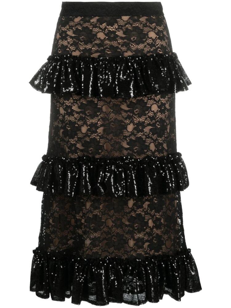 Elie Saab sequin-embellished lace tiered skirt - Black Cover