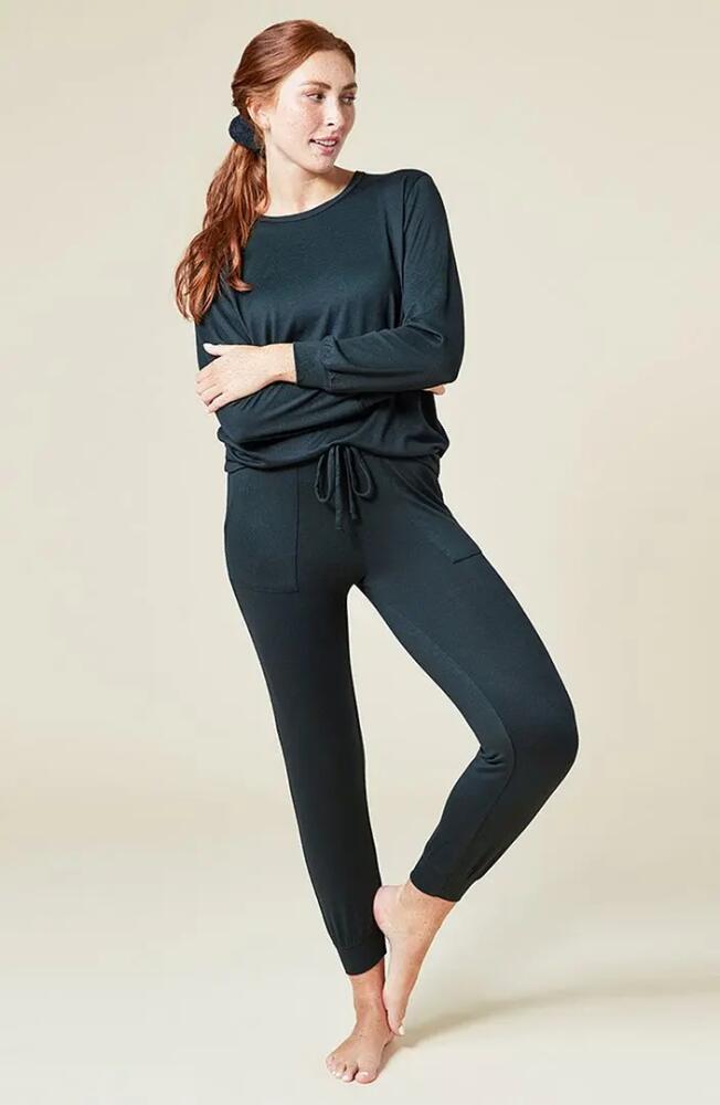 Softies Dream Jersey Long Sleeve Crew Neck Lounge Set with Jogger Pant in Black Cover