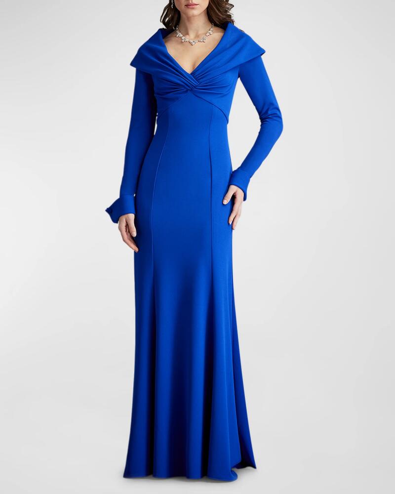 Tadashi Shoji Twist-Front Crepe Column Gown Cover