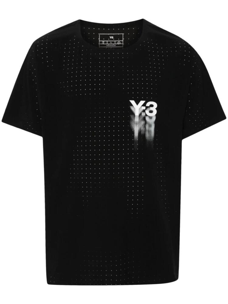 Y-3 logo-print perforated T-shirt - Black Cover