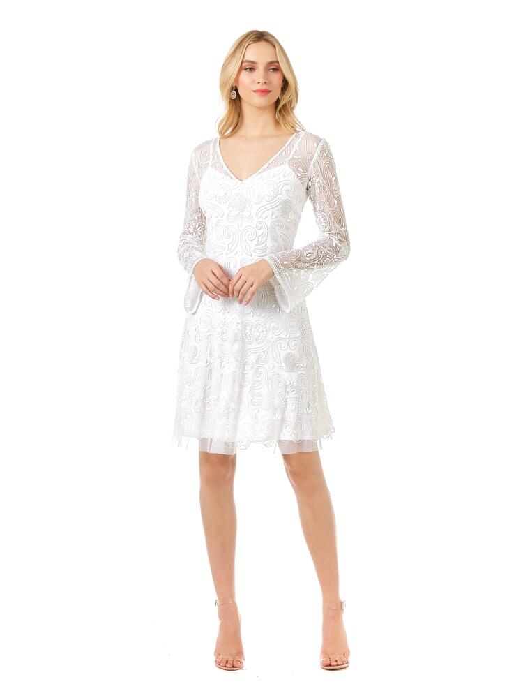 LARA New York Eliza Beaded A-line Bell Sleeve Bridal Short Dress in Ivory Cover