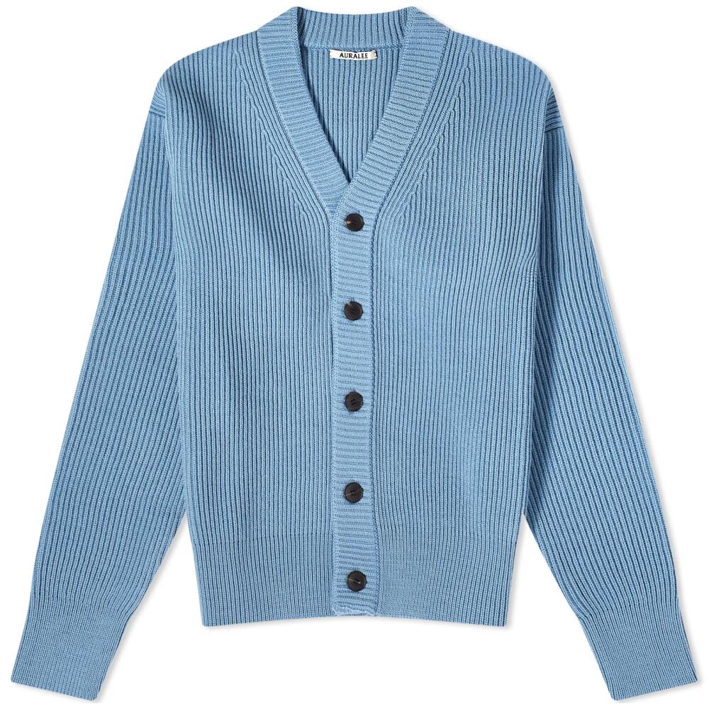 Auralee Men's French Merino Rib Cardigan in Light Blue Cover