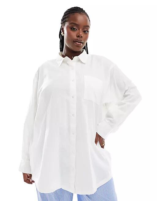 COLLUSION Plus oversized linen beach shirt in white Cover